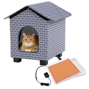 New Weatherproof Heated Cat House for Outdoors Elevated Base Heated Kitty